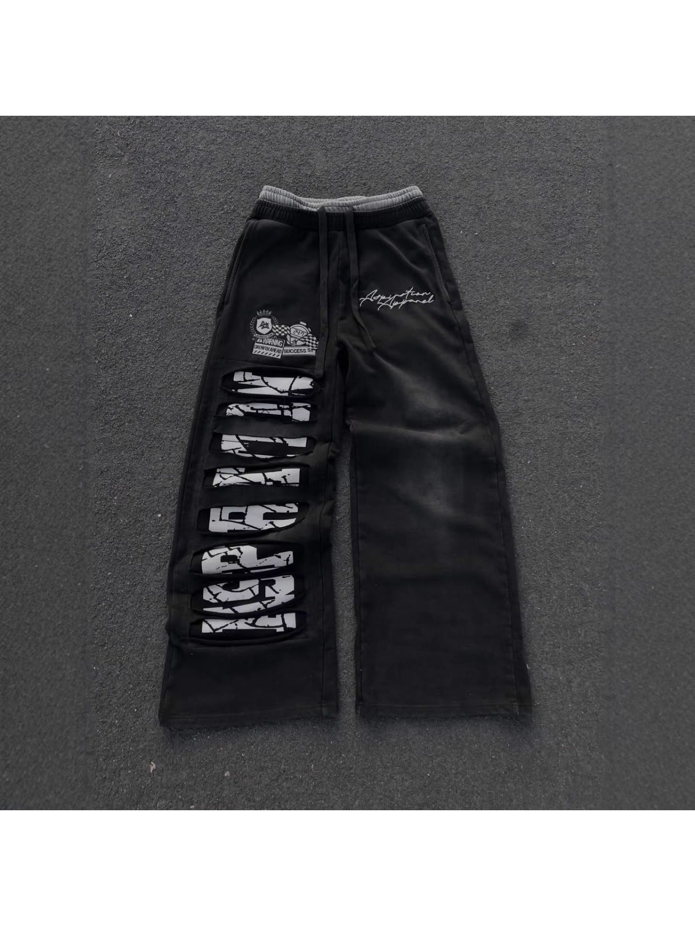 American Street Lace-Up Casual Pants | Men'S Y2K Retro Harajuku Straight-Leg High-Waisted Hip-Hop Sweatpants with Pockets, Non-Stretch Fabric