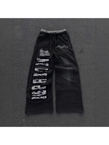 American Street Lace-Up Casual Pants | Men'S Y2K Retro Harajuku Straight-Leg High-Waisted Hip-Hop Sweatpants with Pockets, Non-Stretch Fabric