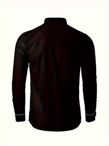 Precise Stand Collar Men'S Dress Shirt | No Wrinkle, Button Up, Fashionable Casual Attire, Comfortable, Regular Fit, Solid Color, Long Sleeve