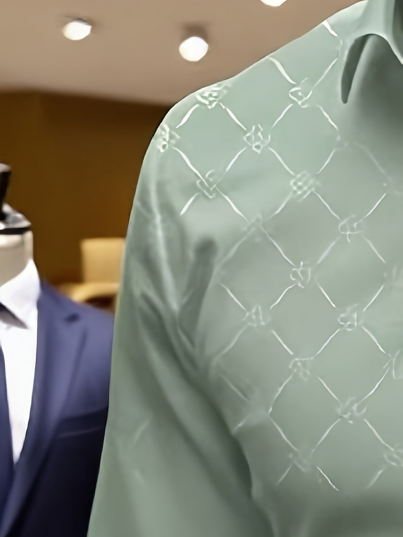 Long Sleeve Solid Color Business Formal Dress Shirt, Green Menswear Designer Luxury