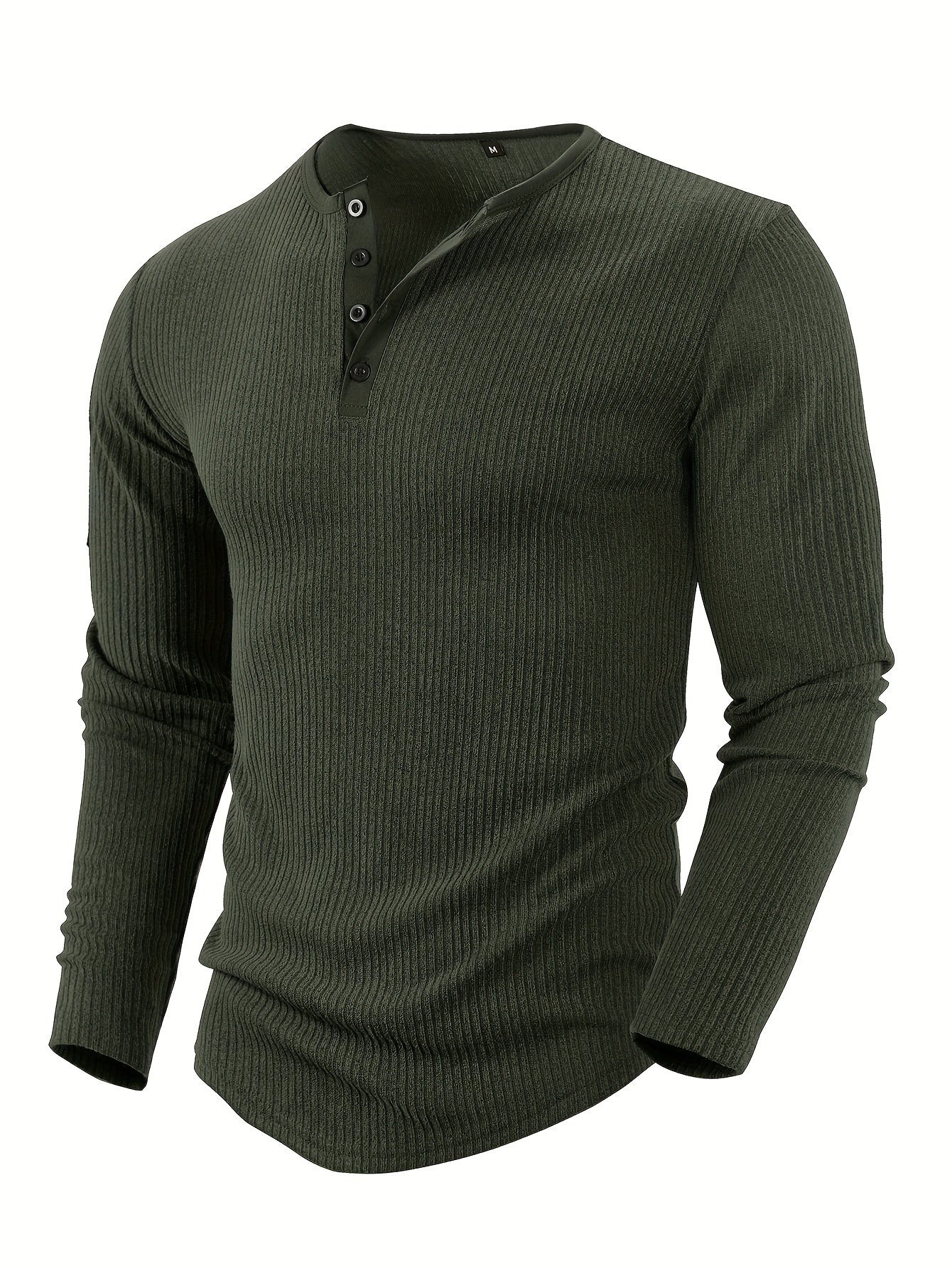 Men'S Solid Color Vertical Striped Stylish Henley Shirt with Four Buttons, Breathable, Comfortable, And Versatile