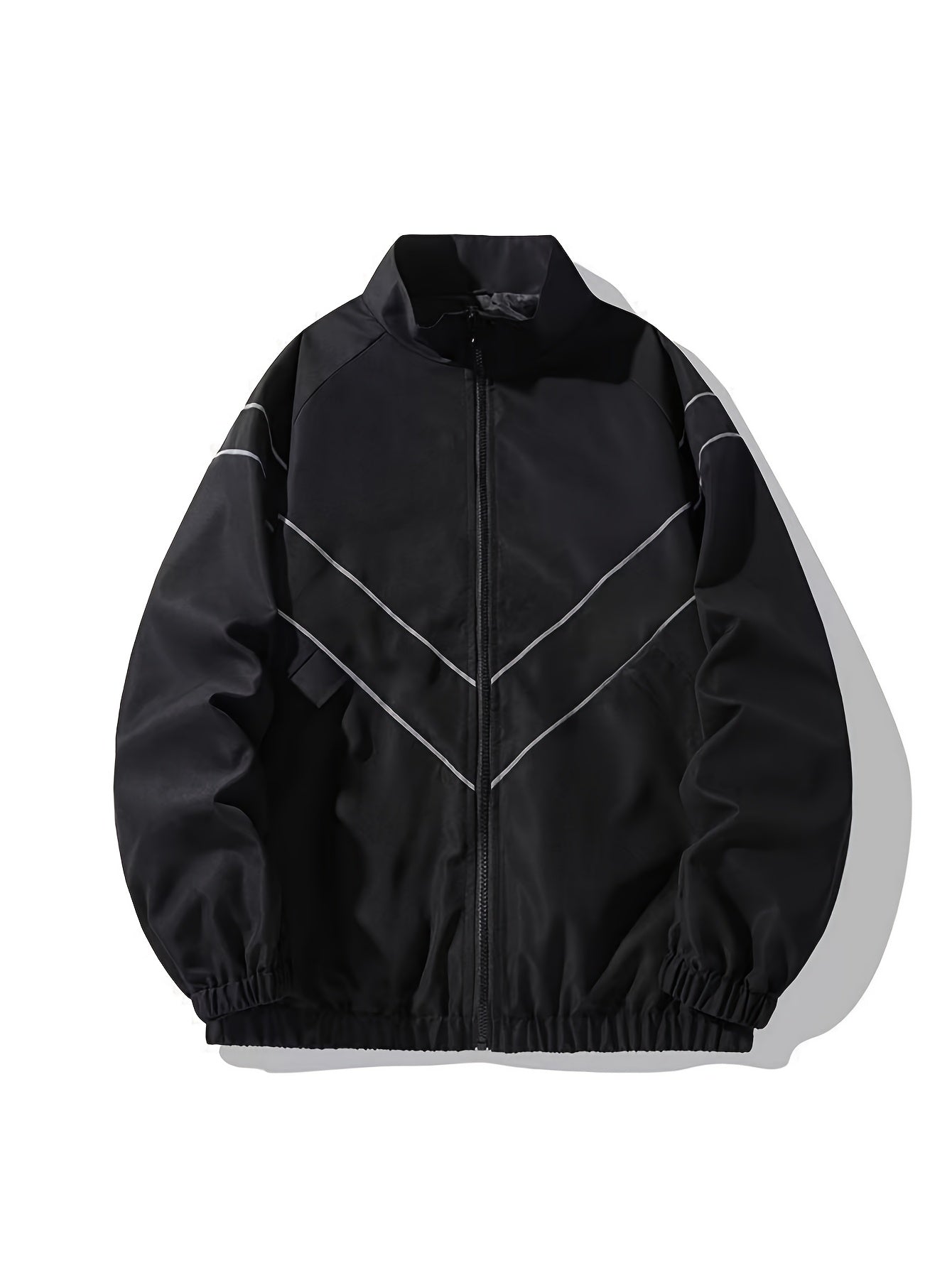 Casual Sports Jacket with Reflective Strips and Stand-up Collar