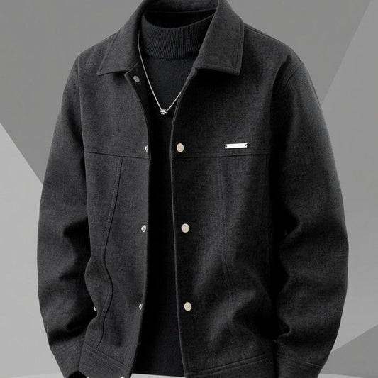 Light Gray Collared Blend Workwear Jacket, Minimalist Business Casual Style Design