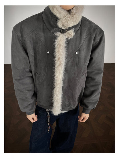 Winter Warm Windproof Padded Jacket with Fur Collar - Loose Fit Thickened Coat, Stand Collar Zipper Front Closure, Machine Washable Casual Outerwear for Cold Weather