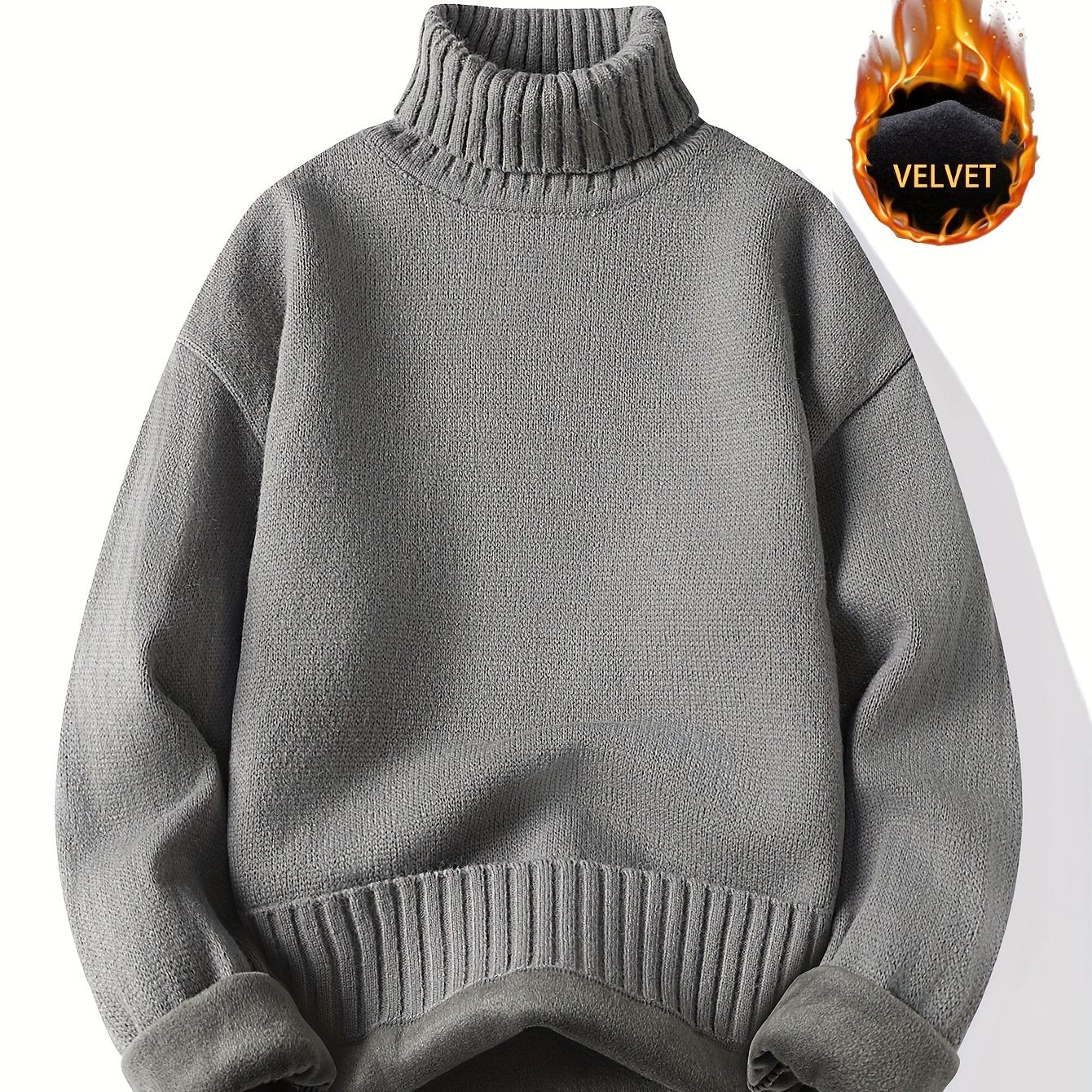 Autumn And Winter Men's High Collar Sweater with Thick Velvet for Winter Warmth, Fashionable And Versatile Casual Top, Knitted Sweater Base, Men's Warm Sweater