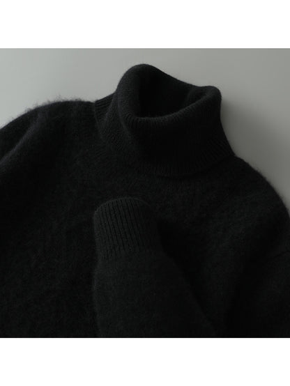 Mens 100% Velvet High Neck Jacquard Sweater | Thickened Vintage Knit Top Thermal Comfort Relaxed