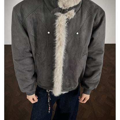 Winter Warm Windproof Padded Jacket with Fur Collar - Loose Fit Thickened Coat, Stand Collar Zipper Front Closure, Machine Washable Casual Outerwear for Cold Weather