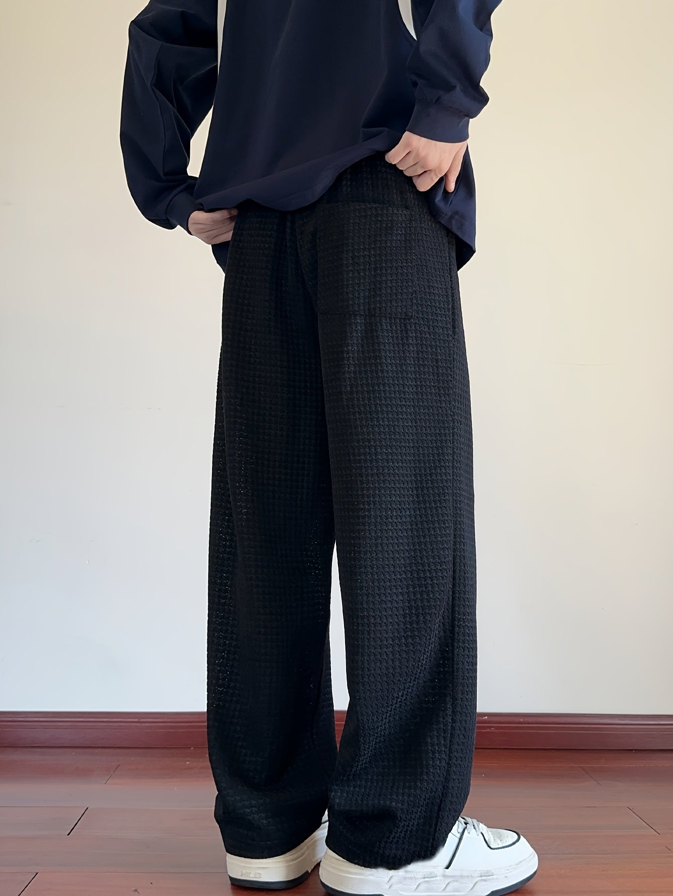 Men's Fashion Casual Sports Pants, Elastic Drawstring Waistband, Textured Fabric, Suitable for Daily Leisure Wear