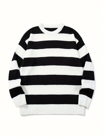 Men'S Casual Striped Crew Neck Pullover | Long Sleeve, Rib-Knit, Loose Fit, Perfect for Fall\Winter