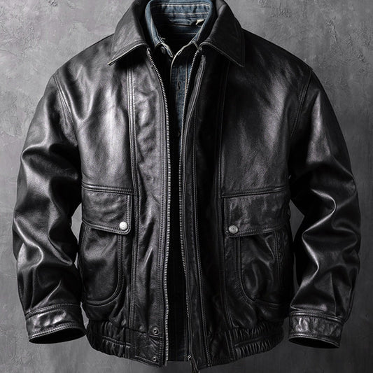 Men'S Vintage Casual Distressed Lapel Jacket | Sheepskin, Zipper Closure, Lining, Regular Fit, Short Length, Long Sleeve