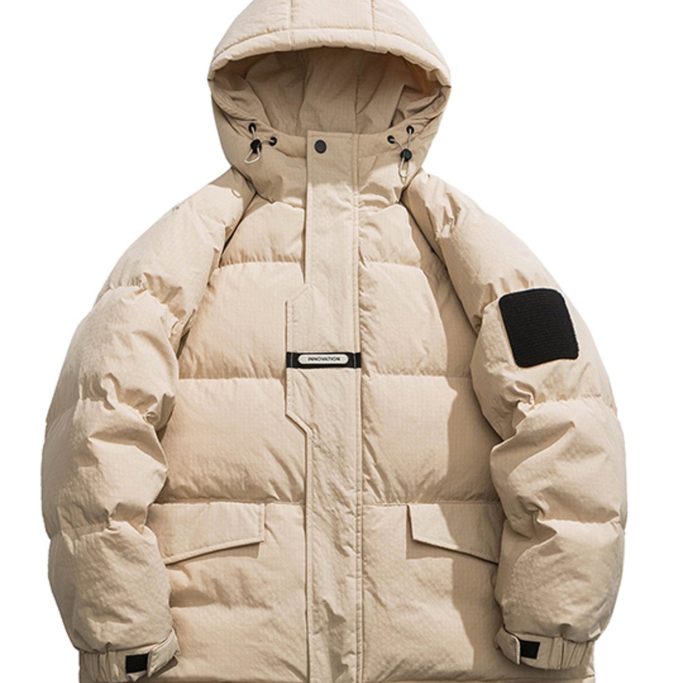 Winter Thickened Duck Down Jacket - Hooded Insulated Coat with Plaid Pattern, Loose Fit & Full-Zip Closure, Long Sleeve Casual Outerwear for Cold Weather | High Quality, Pockets