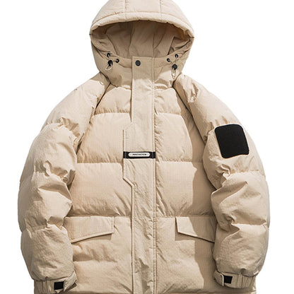 Winter Thickened Duck Down Jacket - Hooded Insulated Coat with Plaid Pattern, Loose Fit & Full-Zip Closure, Long Sleeve Casual Outerwear for Cold Weather | High Quality, Pockets