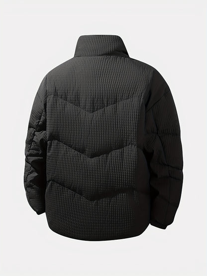 Men's Wool Outer & Duck Down-Filled Winter Jacket - Full-Length Cold-Weather Coat with Stand Collar, Zipper Front, Pockets