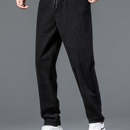 New High-End Black Waffle Men's Trendy Loose Straight-Leg Casual Pants