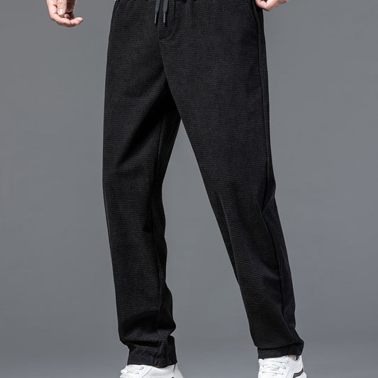 New High-End Black Waffle Men's Trendy Loose Straight-Leg Casual Pants
