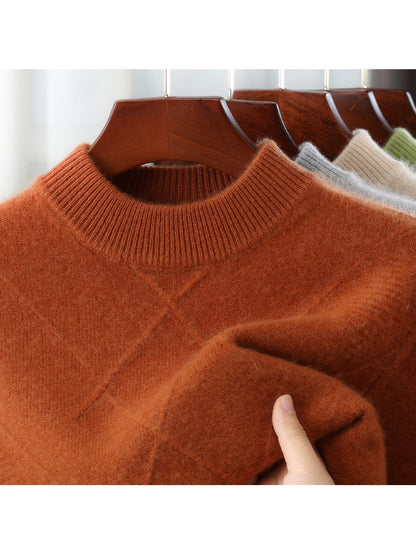 Men'S 100% Velvet Mock Neck Sweater | Thickened, Casual Knit Top for Fall\Winter, Loose Fit, Long Sleeve, Polyester Lined