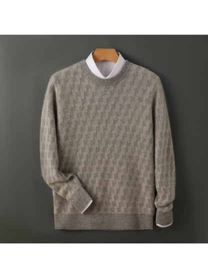 Men'S High-End Round Neck Velvet Sweater, Stylish Goat Velvet, Winter Double-Stranded Loose Thick Base Layer Pullover for Young And Middle-Aged