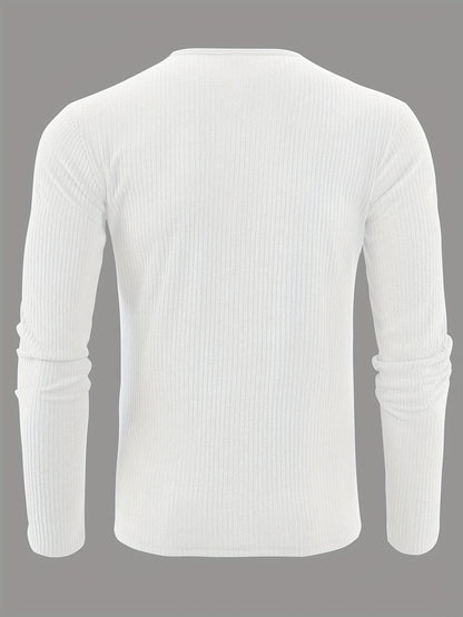 Men'S Solid Color Vertical Striped Stylish Henley Shirt with Four Buttons, Breathable, Comfortable, And Versatile