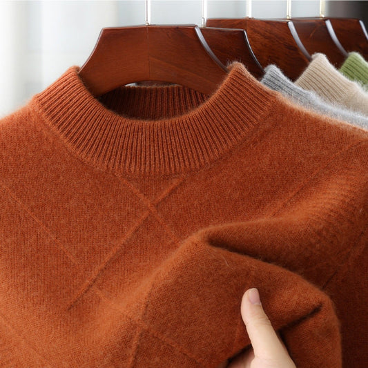 Men'S 100% Velvet Mock Neck Sweater | Thickened, Casual Knit Top for Fall\Winter, Loose Fit, Long Sleeve, Polyester Lined