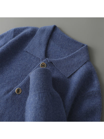 Mens 100% Polo Knit Shirt | Button Collar, Relaxed Fit, Business Casual, Premium Soft Thermal Comfort