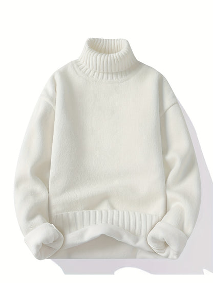 Autumn And Winter Men's High Collar Sweater with Thick Velvet for Winter Warmth, Fashionable And Versatile Casual Top, Knitted Sweater Base, Men's Warm Sweater