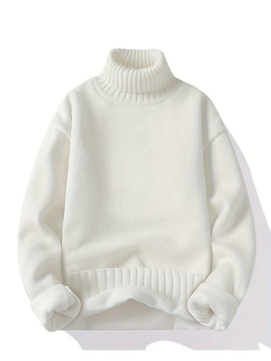 Autumn And Winter Men's High Collar Sweater with Thick Velvet for Winter Warmth, Fashionable And Versatile Casual Top, Knitted Sweater Base, Men's Warm Sweater