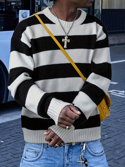 Men'S Casual Striped Crew Neck Pullover | Long Sleeve, Rib-Knit, Loose Fit, Perfect for Fall\Winter
