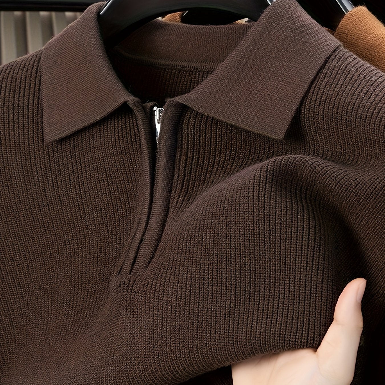 Men'S Heavyweight Thick Sweater | Slim-Fit Long Sleeve, Square Neck & Drop Shoulder Design, Elegant & Durable Knitwear for Autumn\Winter