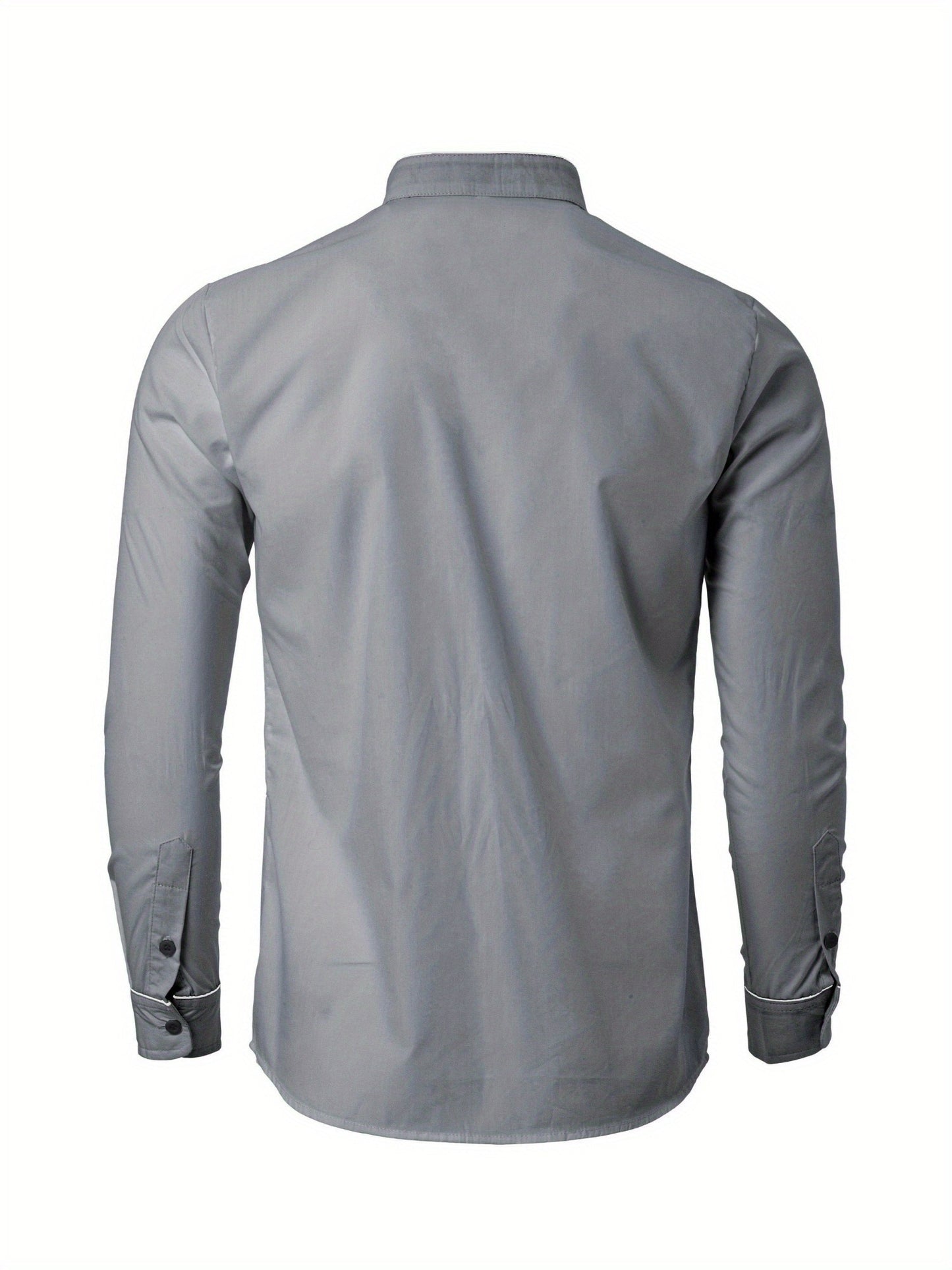 Precise Stand Collar Men'S Dress Shirt | No Wrinkle, Button Up, Fashionable Casual Attire, Comfortable, Regular Fit, Solid Color, Long Sleeve