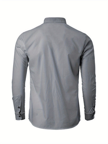Precise Stand Collar Men'S Dress Shirt | No Wrinkle, Button Up, Fashionable Casual Attire, Comfortable, Regular Fit, Solid Color, Long Sleeve